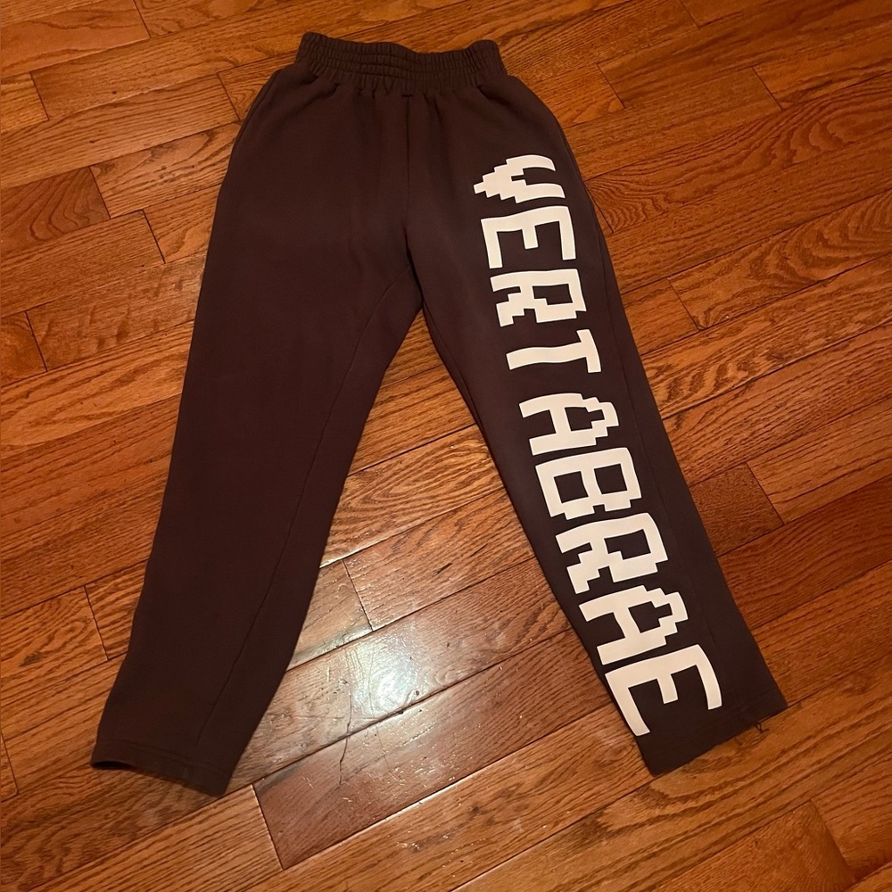 Brown Sweatpants with White Vertabrae Print
